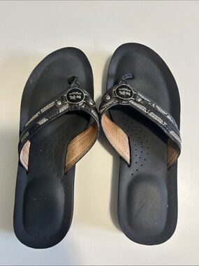 Coach Black Signature Monogram Thong Sandals